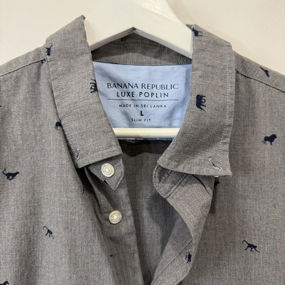 Banana Republic Luxe Poplin Slim Fit L Gray Safari Patterned Casual Shirt - Picture 15 of 17